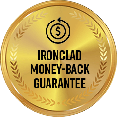 Comes with a 90-day guarantee, represented by a gold badge with a money-back icon.