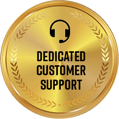 Offers dedicated support, symbolized by a gold badge with a headset icon.